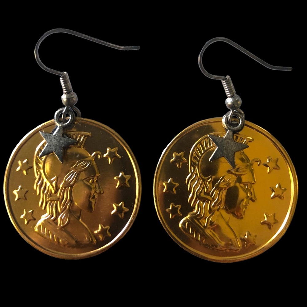 Earrings coin disk lightweight Star dangle - Picture 2 of 12